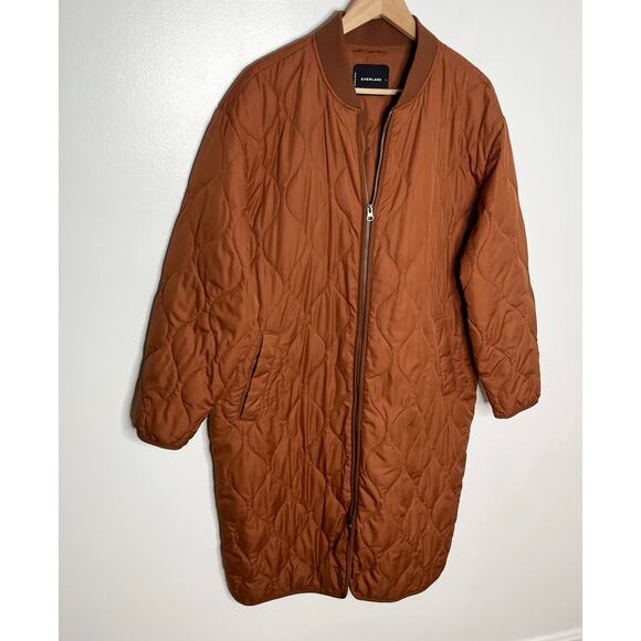 Everlane The Renew Long Lined Quilted Puffer Jacket Womens Large Rust Orange - Picture 4 of 15